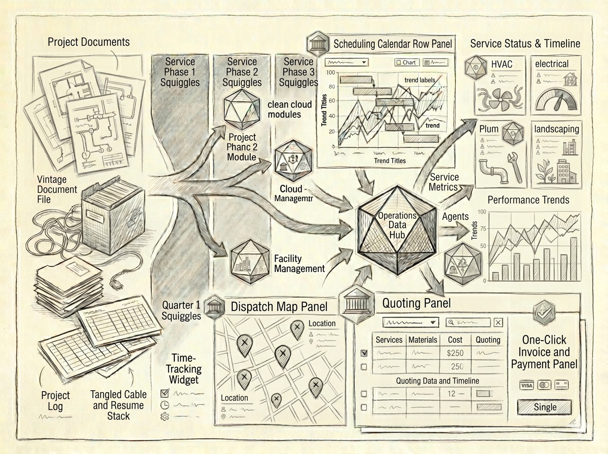 ServiceFlowAI for a Home-Services Rollup, illustrated