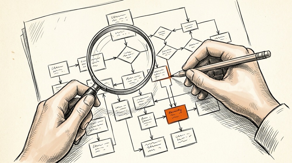 Editorial sketch illustrating workflow audit