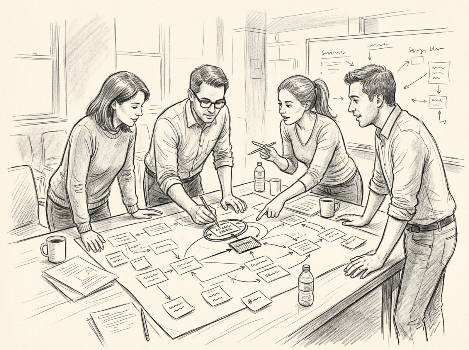 Sketch of a team mapping their real workflow to find where AI fits