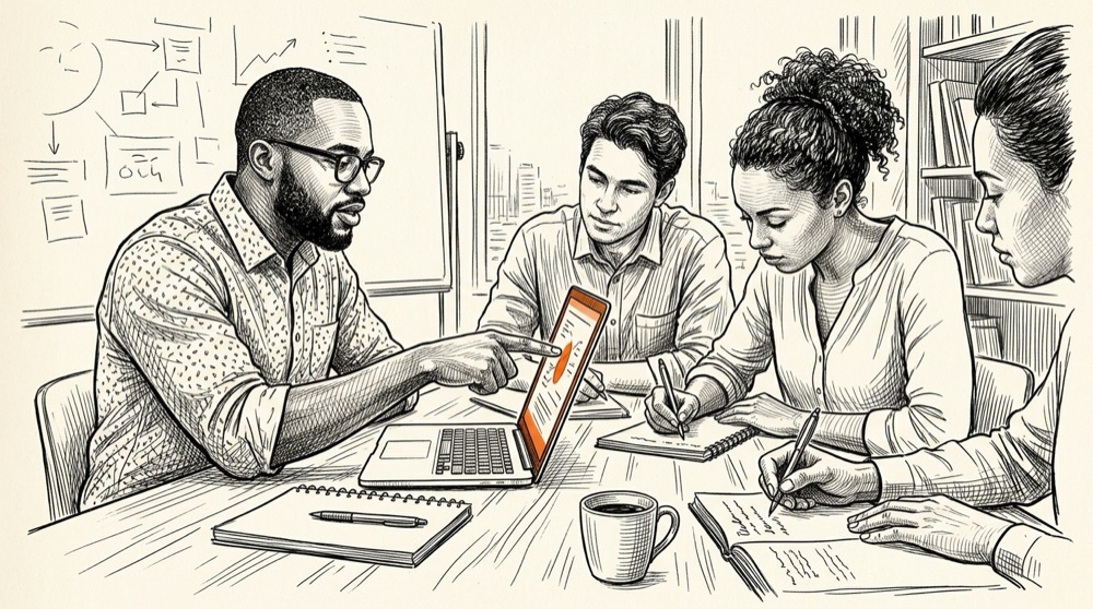 Editorial sketch illustrating team training