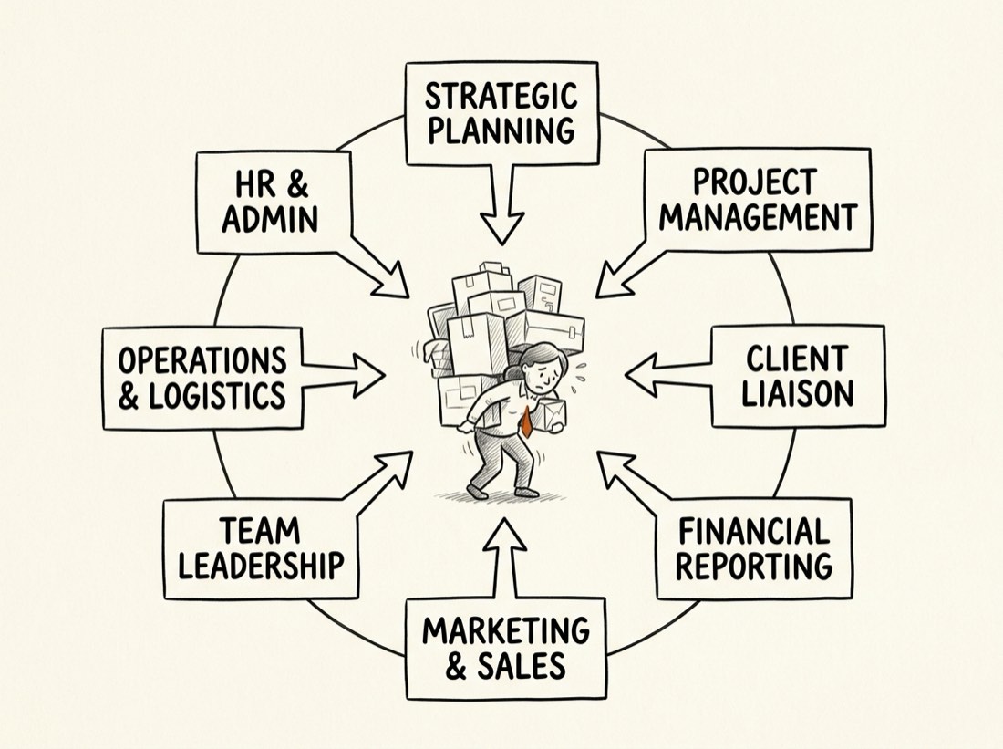 Sketch of one person at the centre with every task arrow pointing back at them