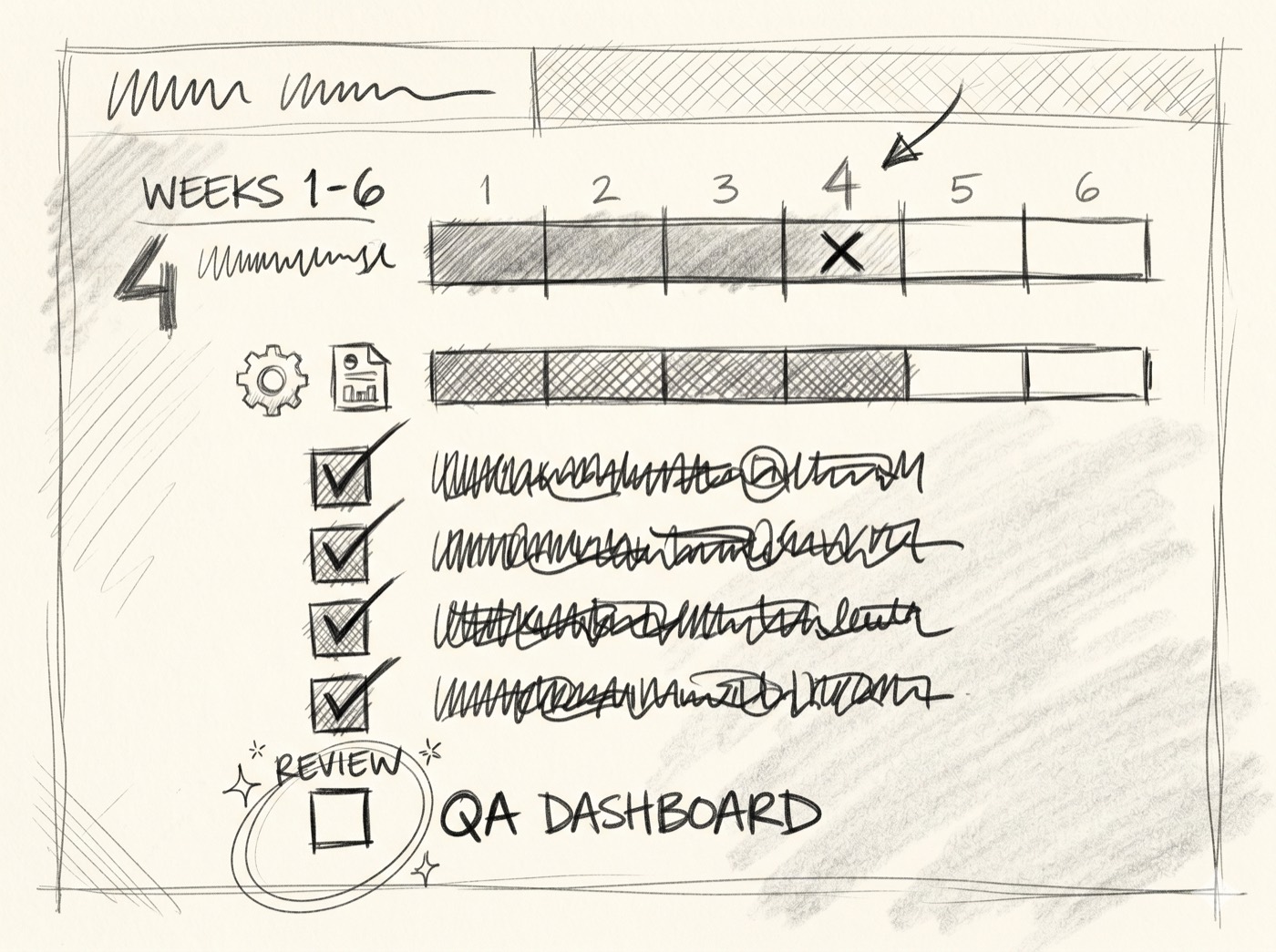 Sketch of an architect building a production system on-site
