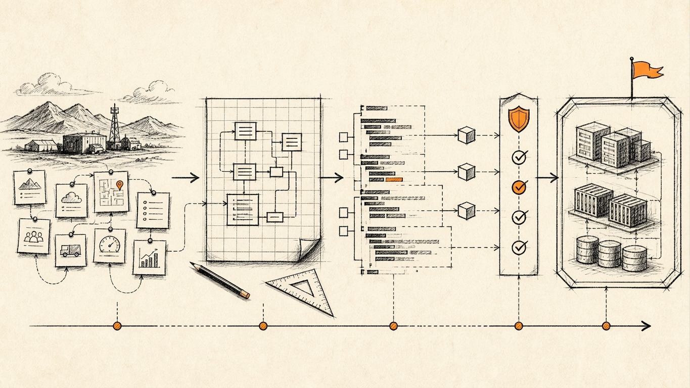 Editorial sketch of an operational workflow moving from discovery through deployment