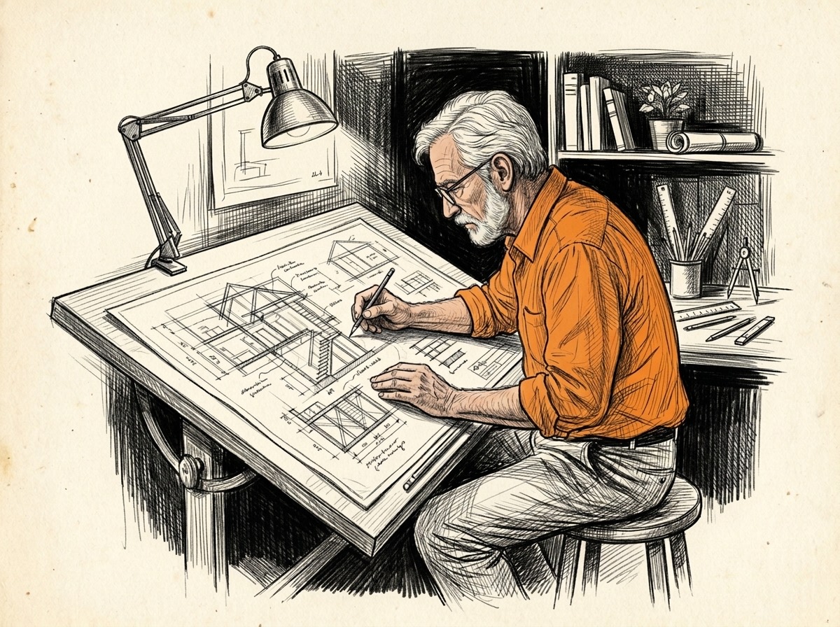 Sketch representing a founder and build partner collaborating