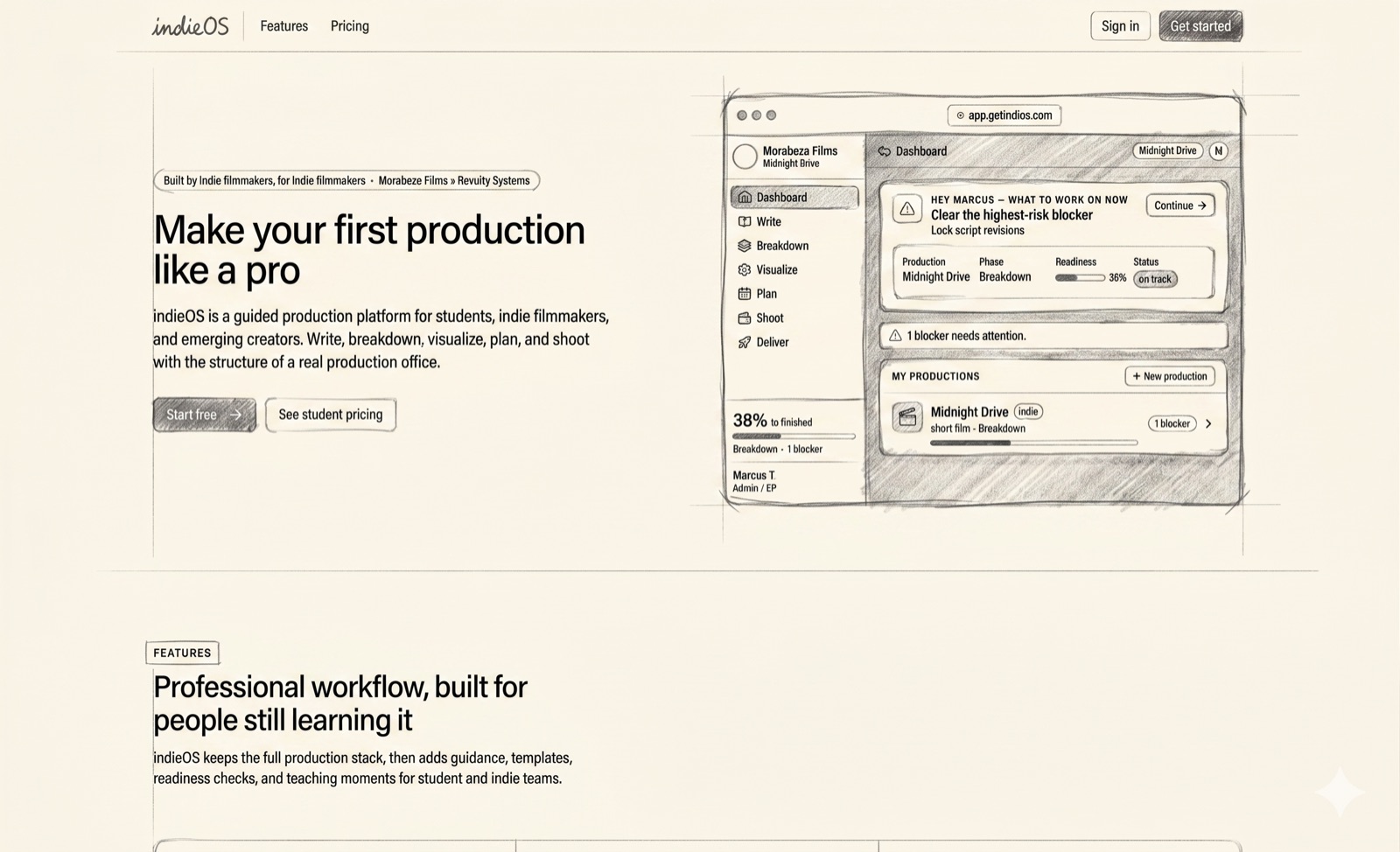 IndieFilmOS — product sketch