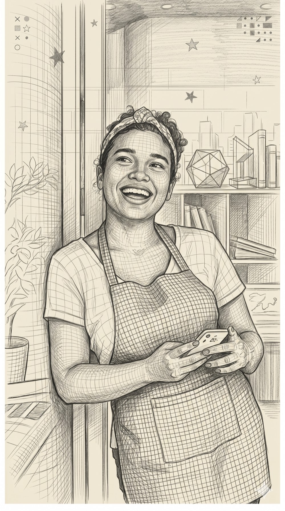 Sketch of a team member with their system running